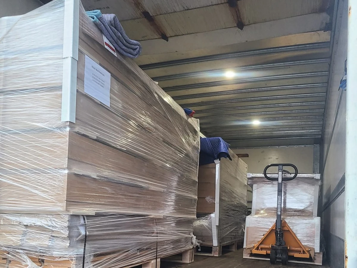 Gorilla Moves commercial truck interior with wrapped pallets ready for transport